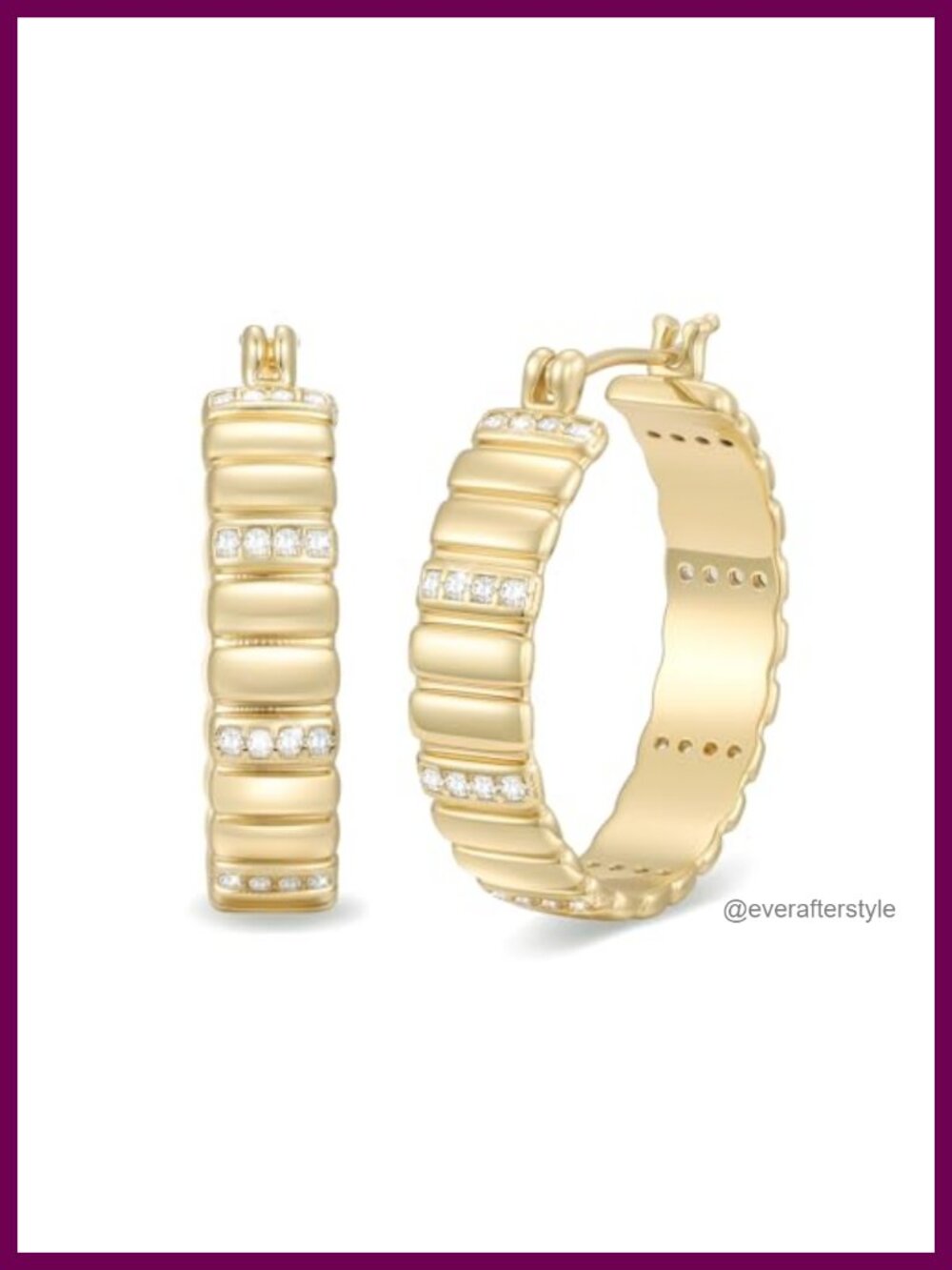 14K Gold Plated Chunky Hoop Earrings for Women Striped Statement Earrings 23mm